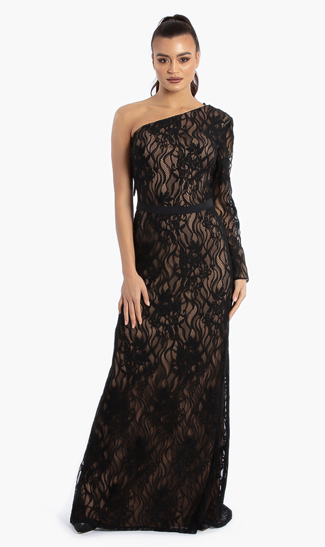 

Tadashi Shoji One Shoulder All Over Lace Gown