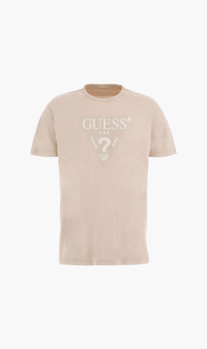 

Guess Beige Ss Cn Treated Triangle Tee for Men | The Deal Outlet