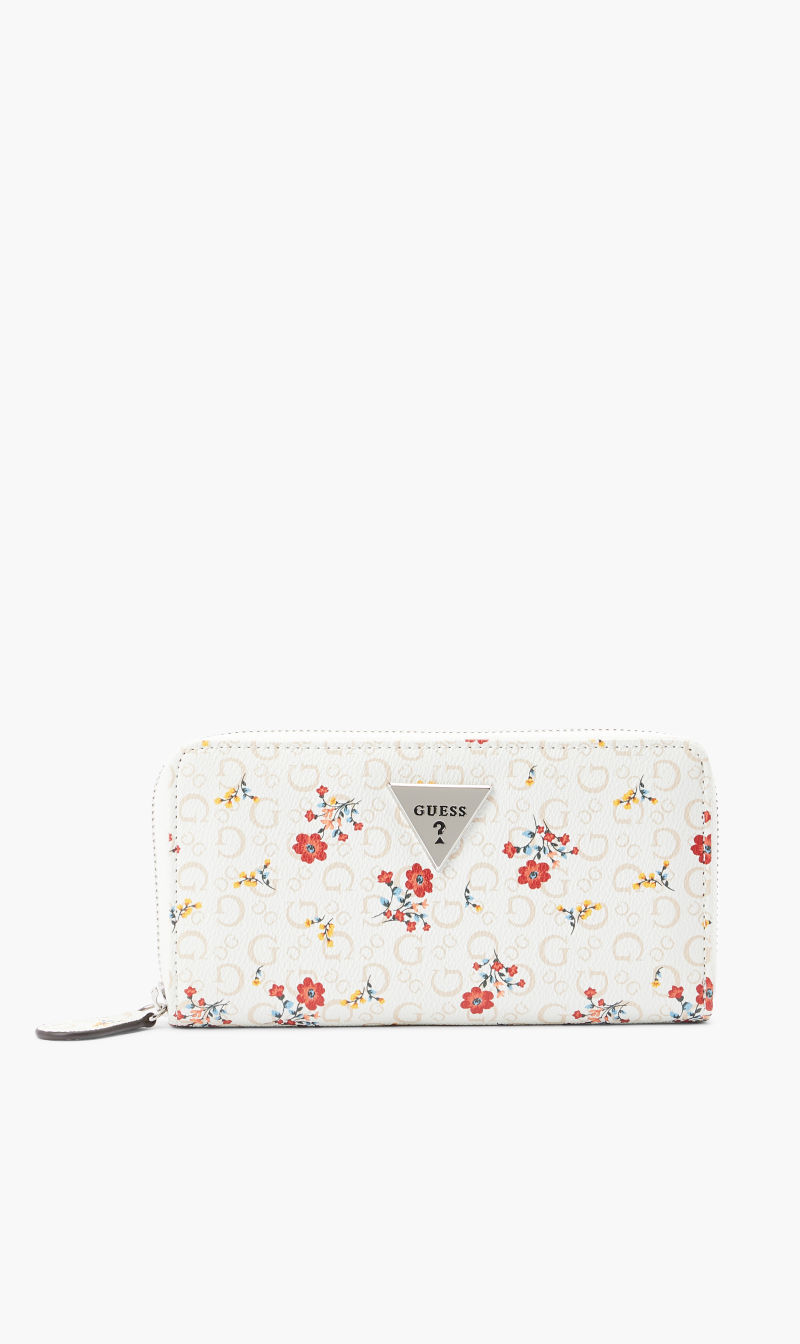 

Guess White Lathan Slg Medium Zip Around for Women | The Deal Outlet