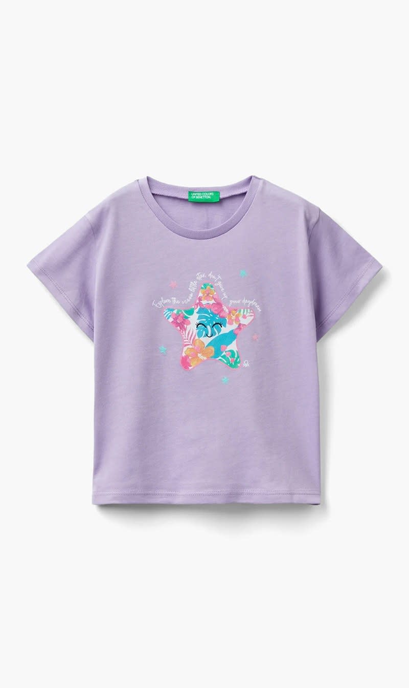 

United Colors Of Benetton Purple Glitter Print T-shirt for Girls