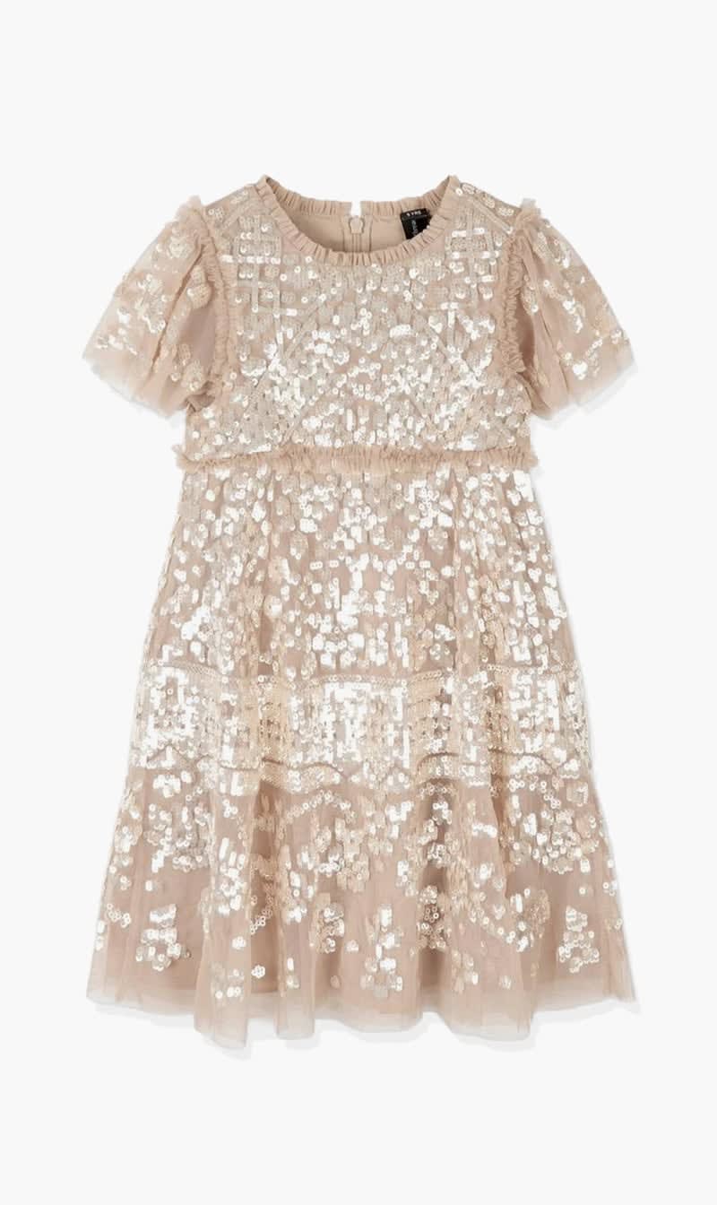 

Needle & Thread Beige Aurora Kids Dress for Girls | The Deal Outlet
