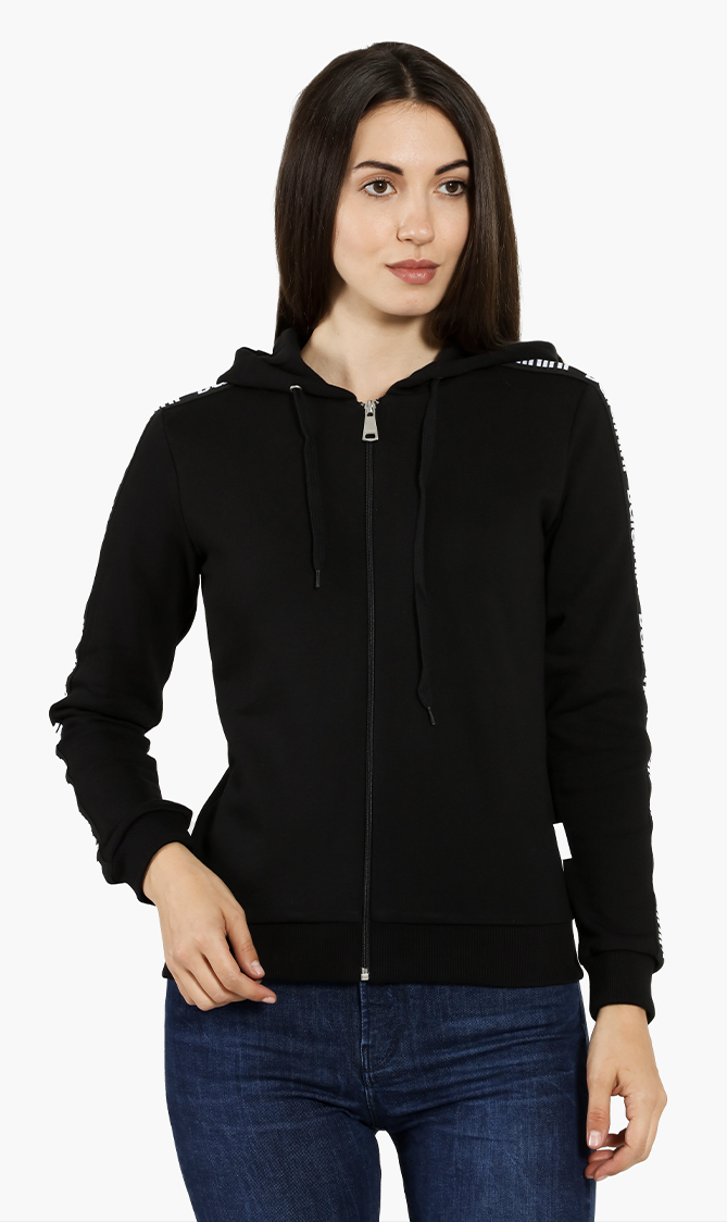 

Logo Tape Zip-up Hooded Sweatshirt, Black