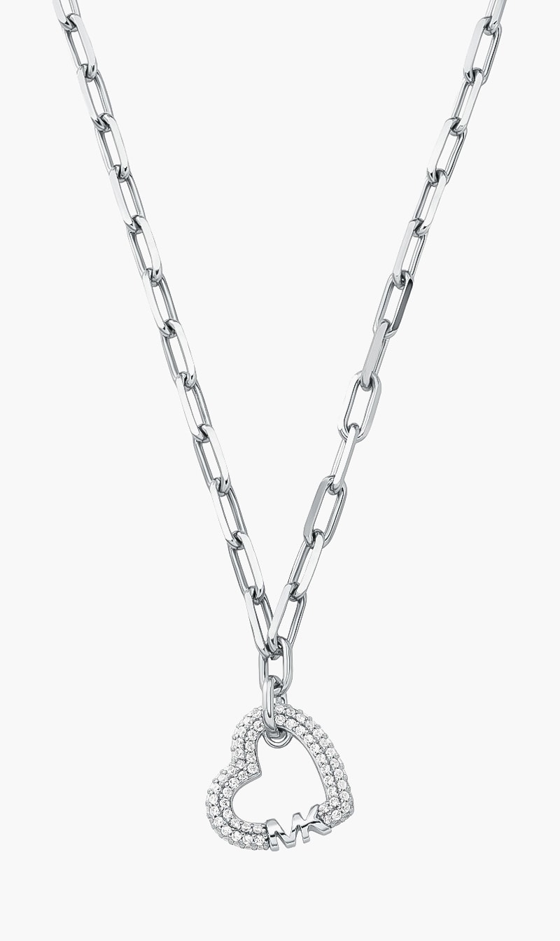

Pave Heart Paperclip Chain Necklace Sterling