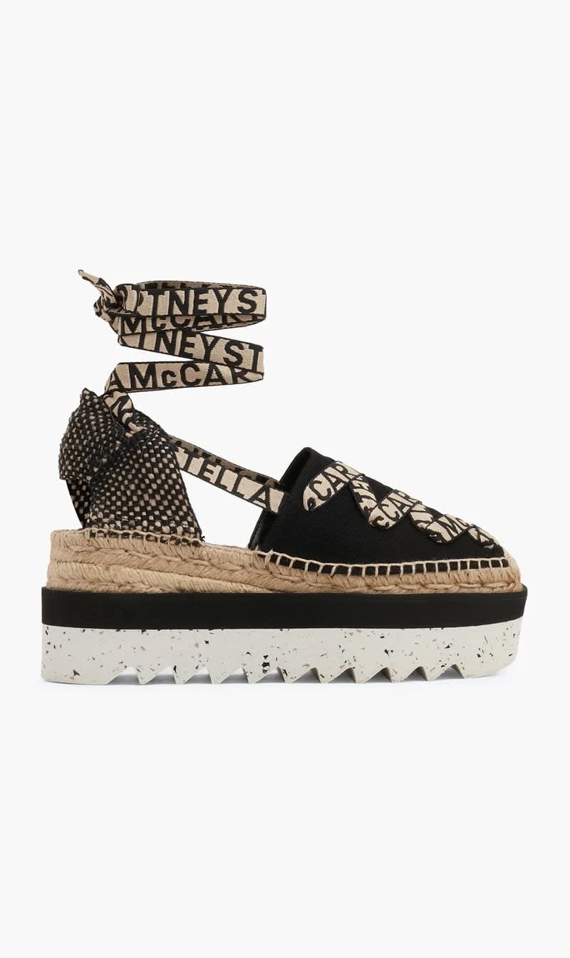 

Stella Mc Cartney Black Gaia Canvas Wedge Espadrilles for Women | The Deal Outlet