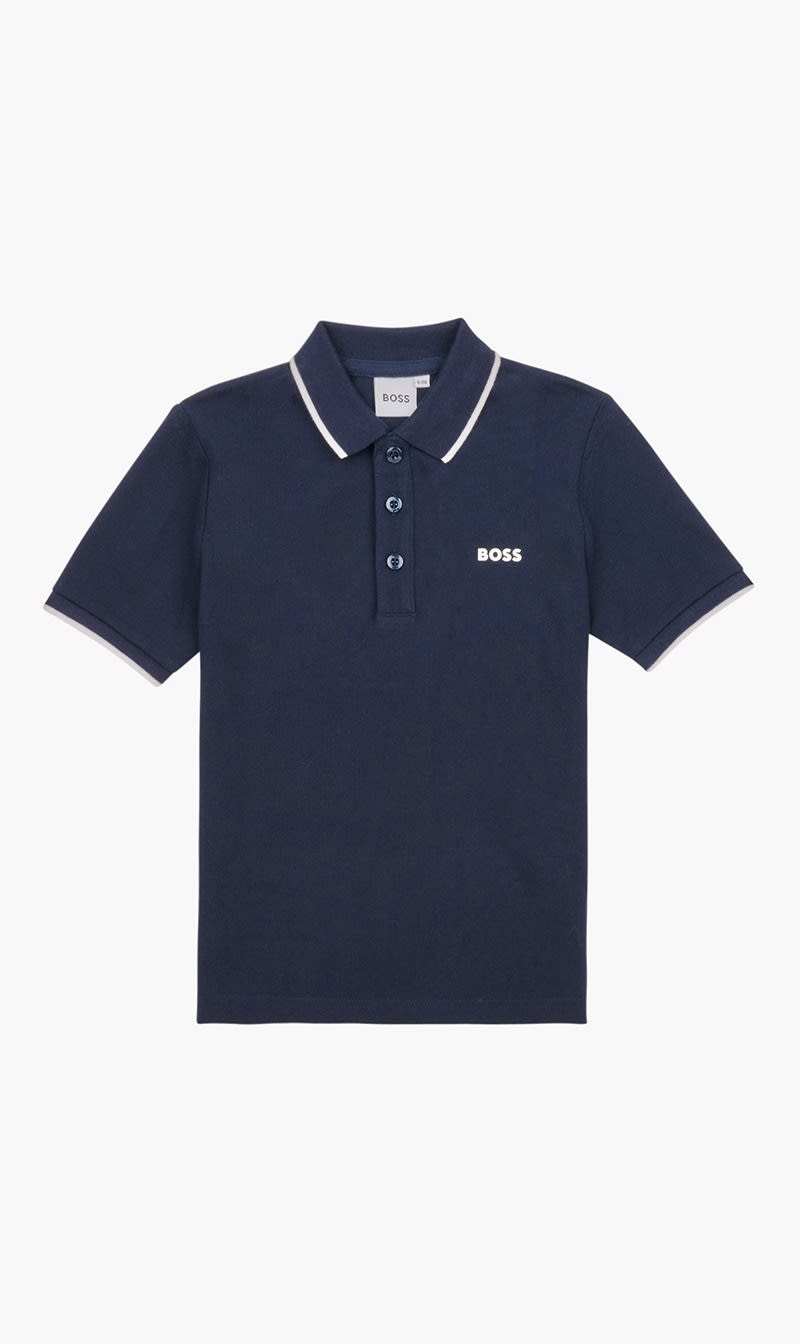 

Hugo Boss Blue Turn Down Collar Polo for Boys | The Deal Outlet