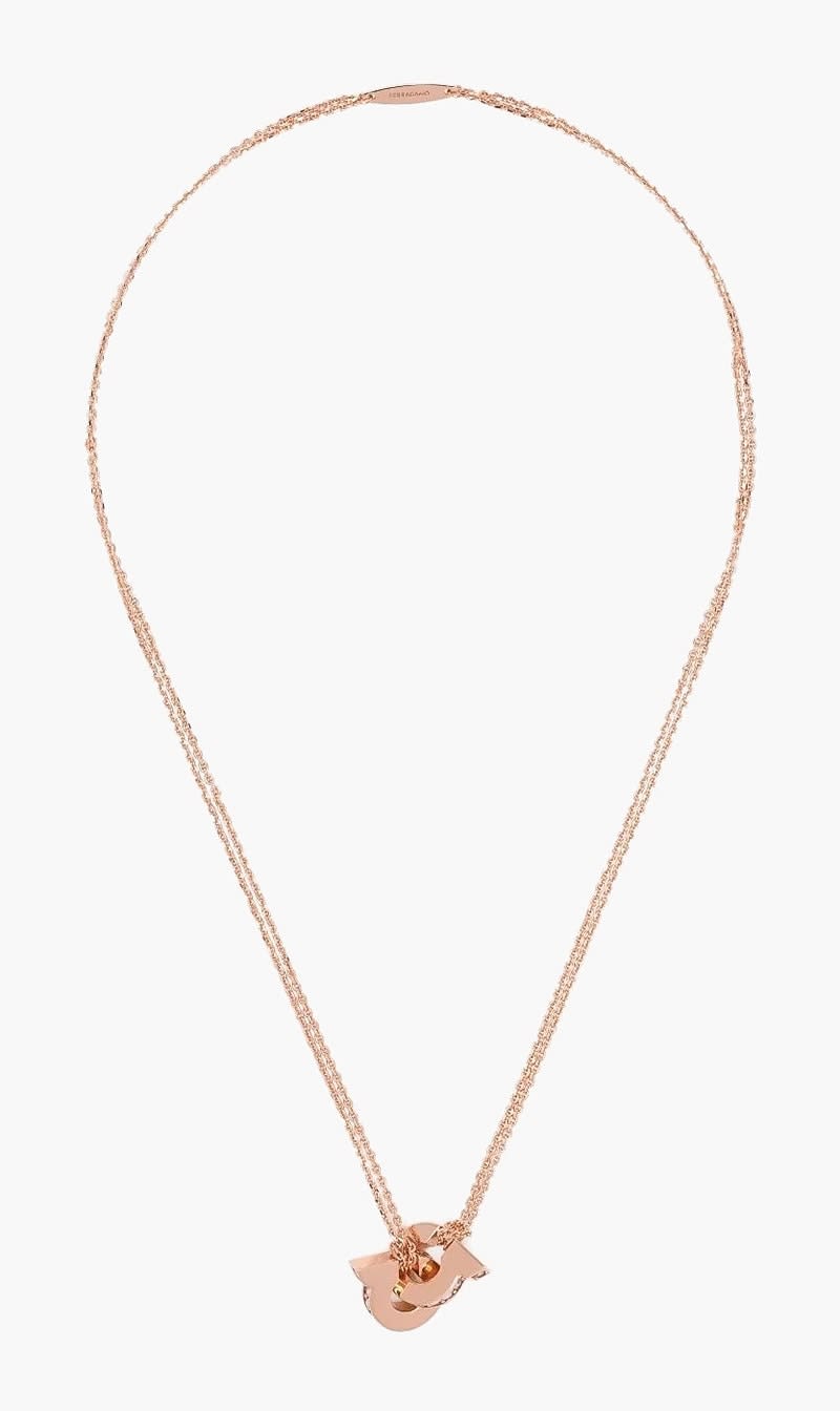 Ferragamo Pink Double Gancini Pendant Necklace for Women