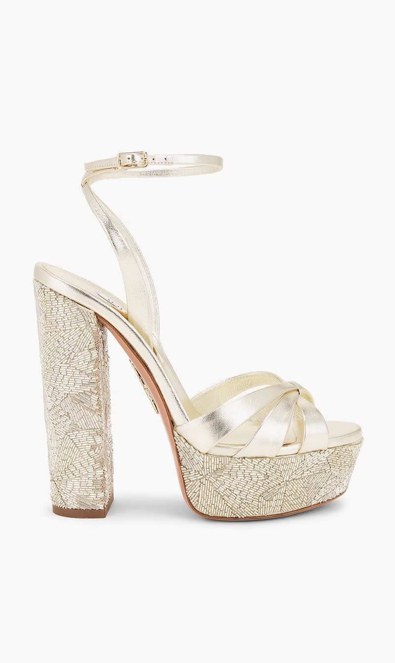 

Aquazzura Firenze Silver La Nuit 140 Sandals for Women | The Deal Outlet