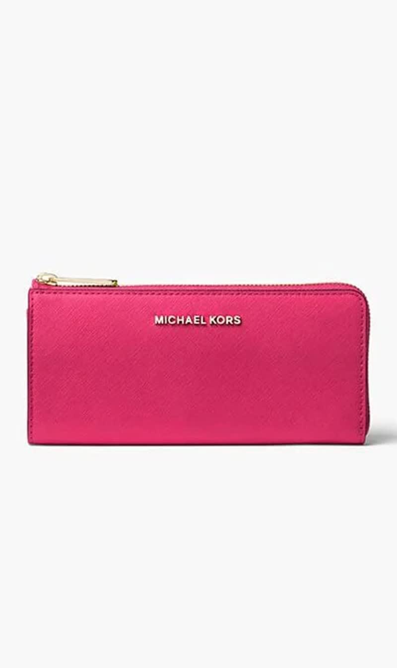 

Michael Kors Pink Jet Set Leather Quarter-zip Wallet for Women | The Deal Outlet