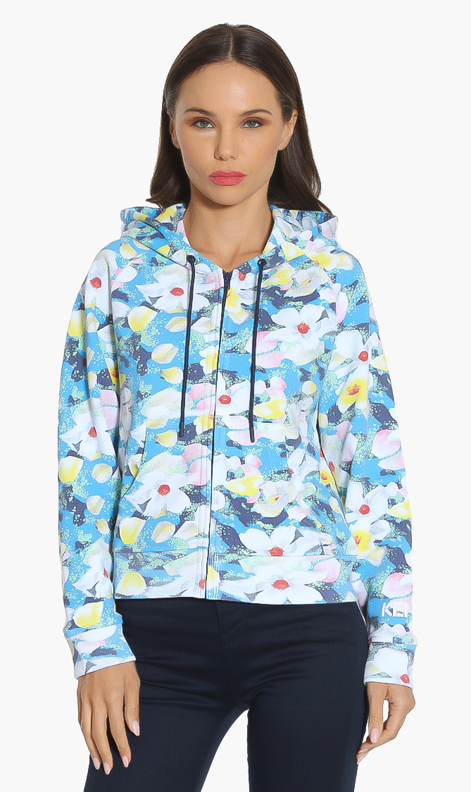 

Floral Print Zip-up Hoodie