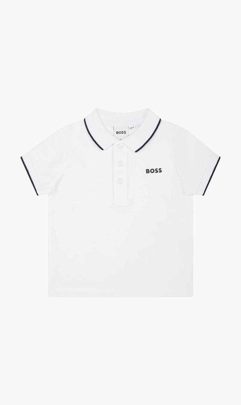 

Hugo Boss White Polo Shirt With Contrasting Stripes for Boys | The Deal Outlet