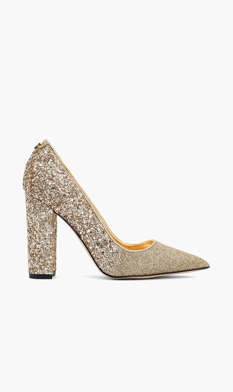 

Guess Gold Sequin Block Heel Pumps for Women | The Deal Outlet