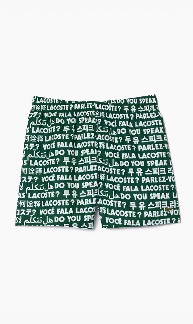 

Lacoste Green Logo Print Swim Trunks for Boys | The Deal Outlet