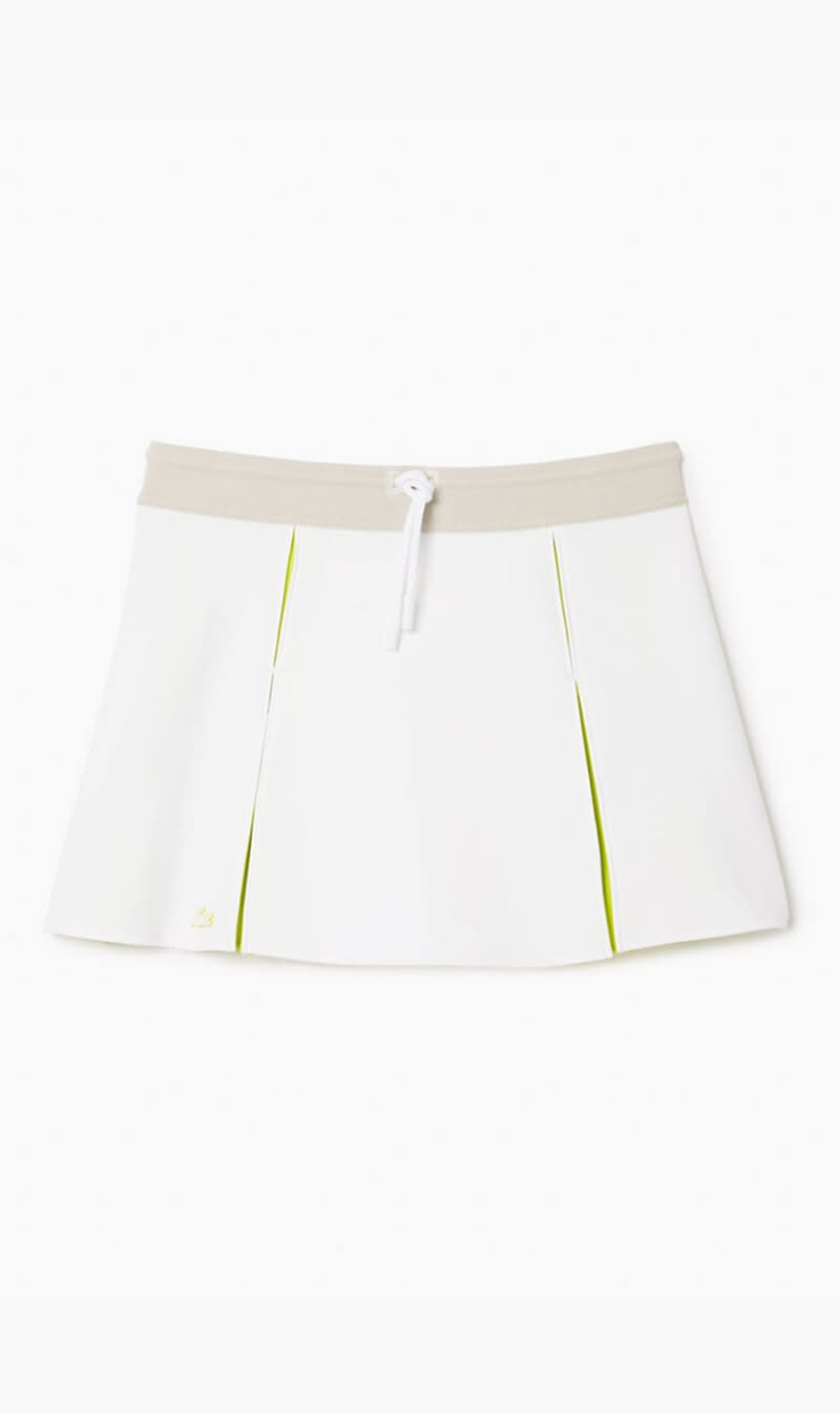 

Lacoste White Adjustable Color-block Interlock Skirt for Women | The Deal Outlet