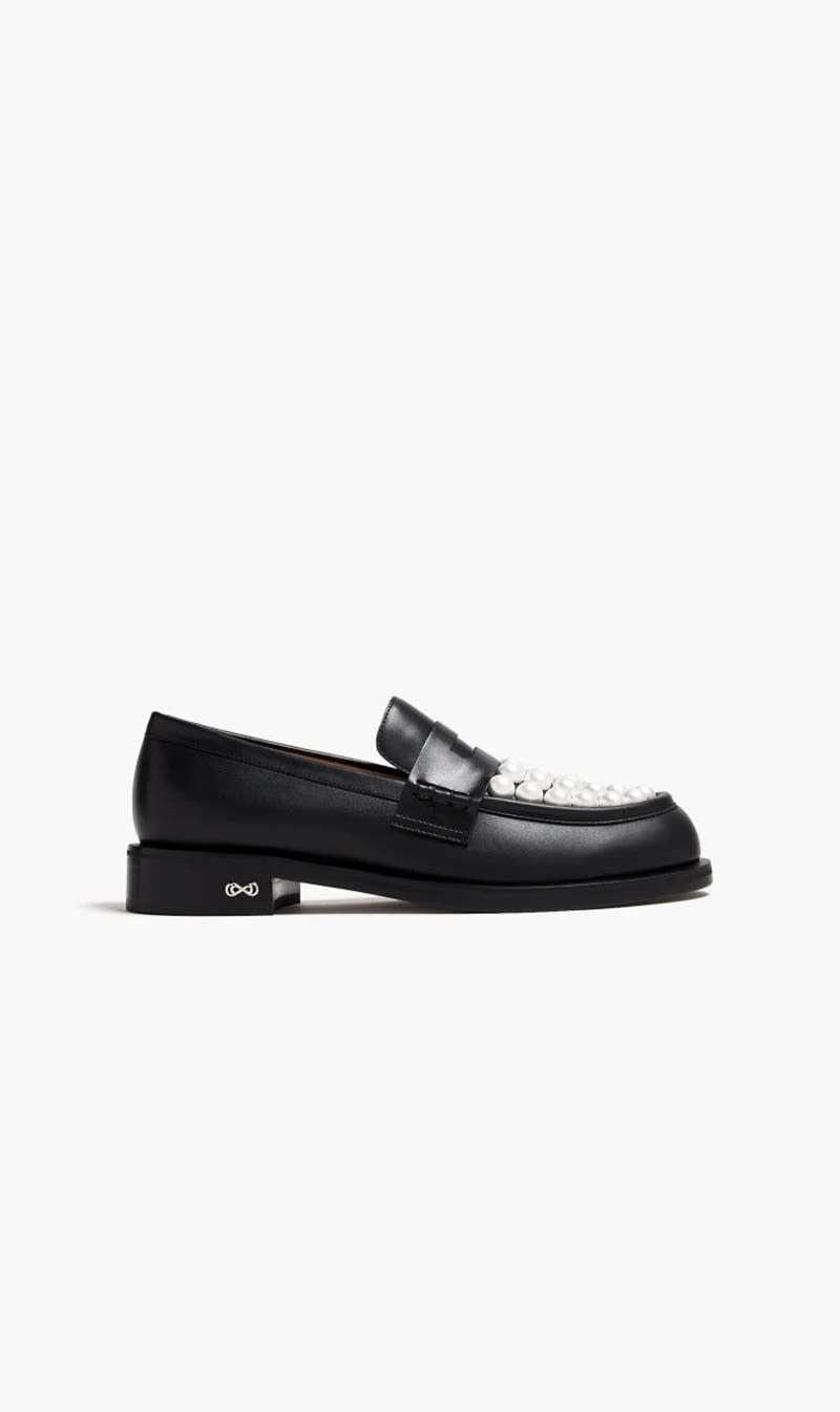 

Mach And Mach Black Sirene Pearl Loafers for Women | The Deal Outlet
