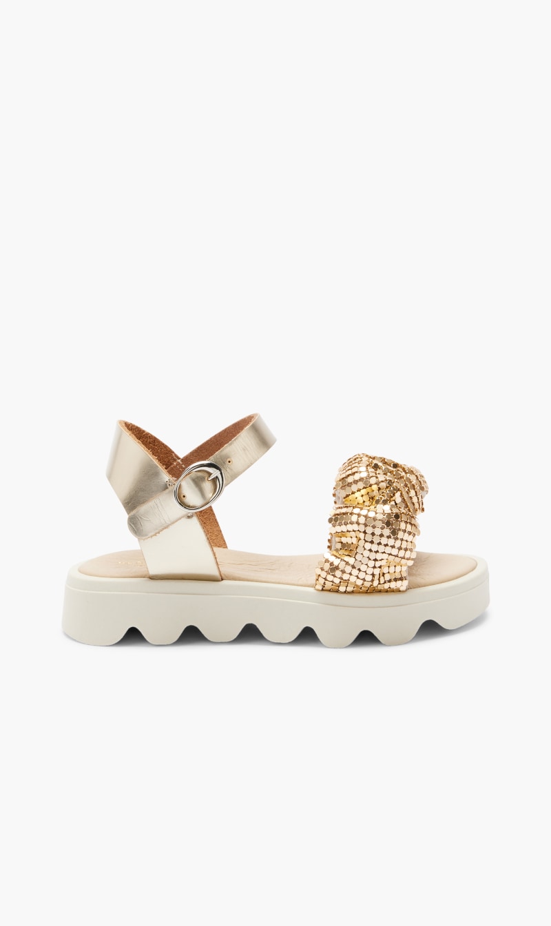 

Babywalker Gold Wrinkled Strassed Band Embellished Leather San for Girls | The Deal Outlet