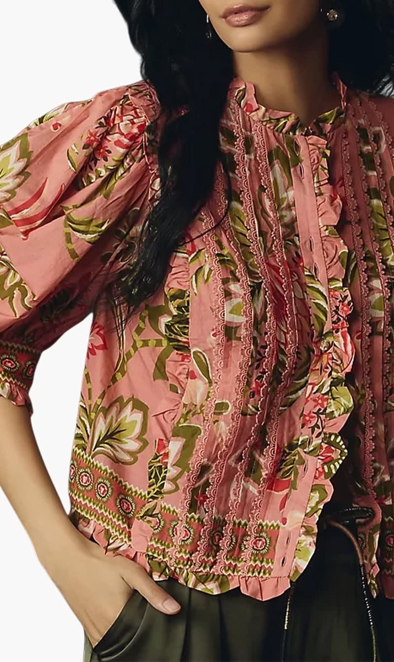 Farm Rio Pink Aura Floral Short Sleeve Blouse for Women
