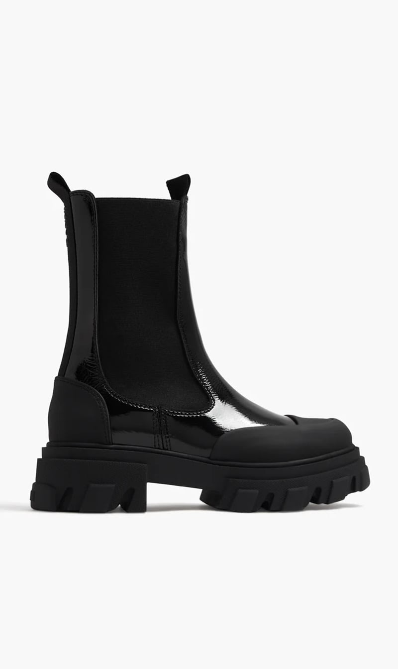 

Ganni Black Cleated Mid Chelsea Boots for Women | The Deal Outlet