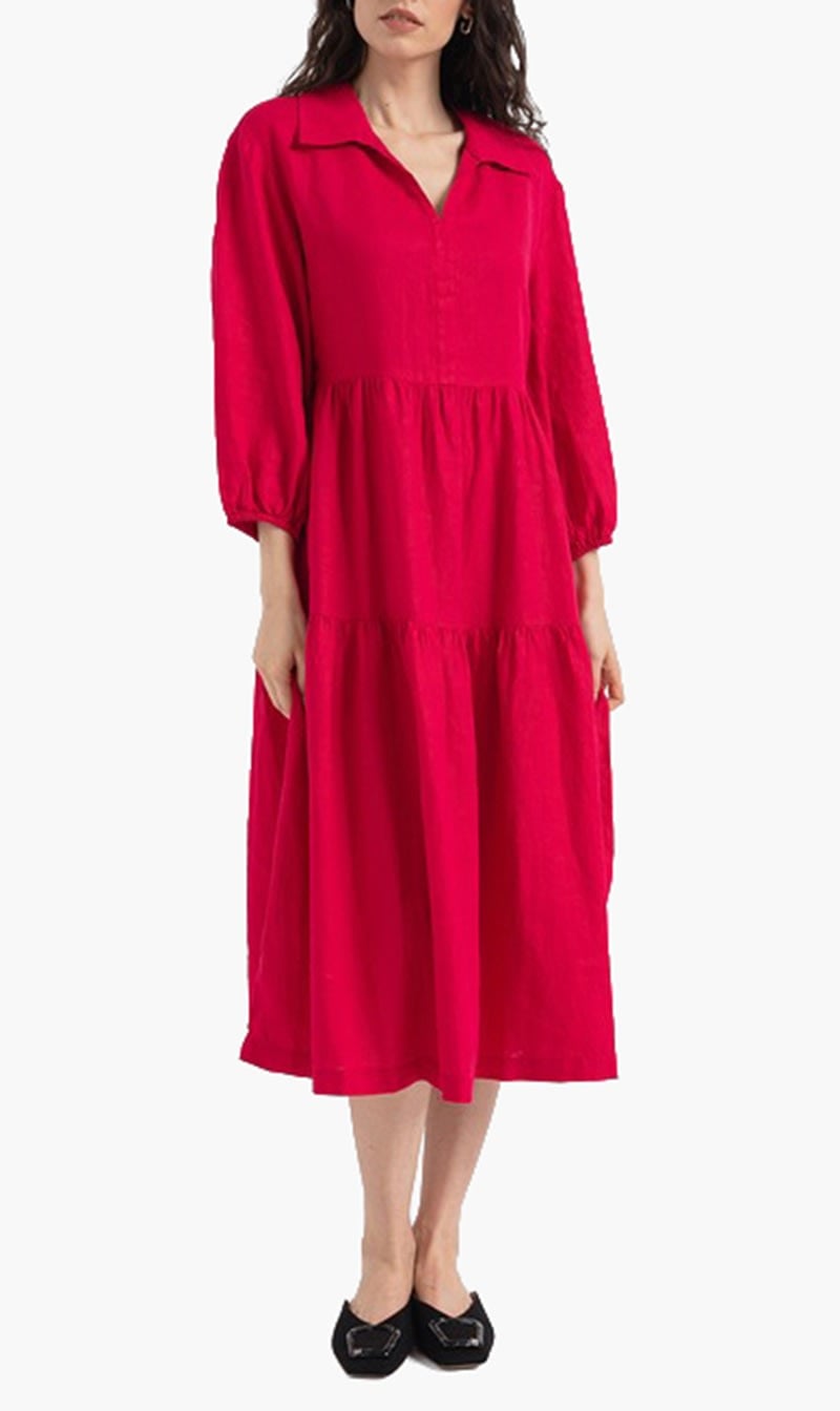 

United Colors Of Benetton Beige Pure Linen Dress With Ruffles for Women | The Deal Outlet