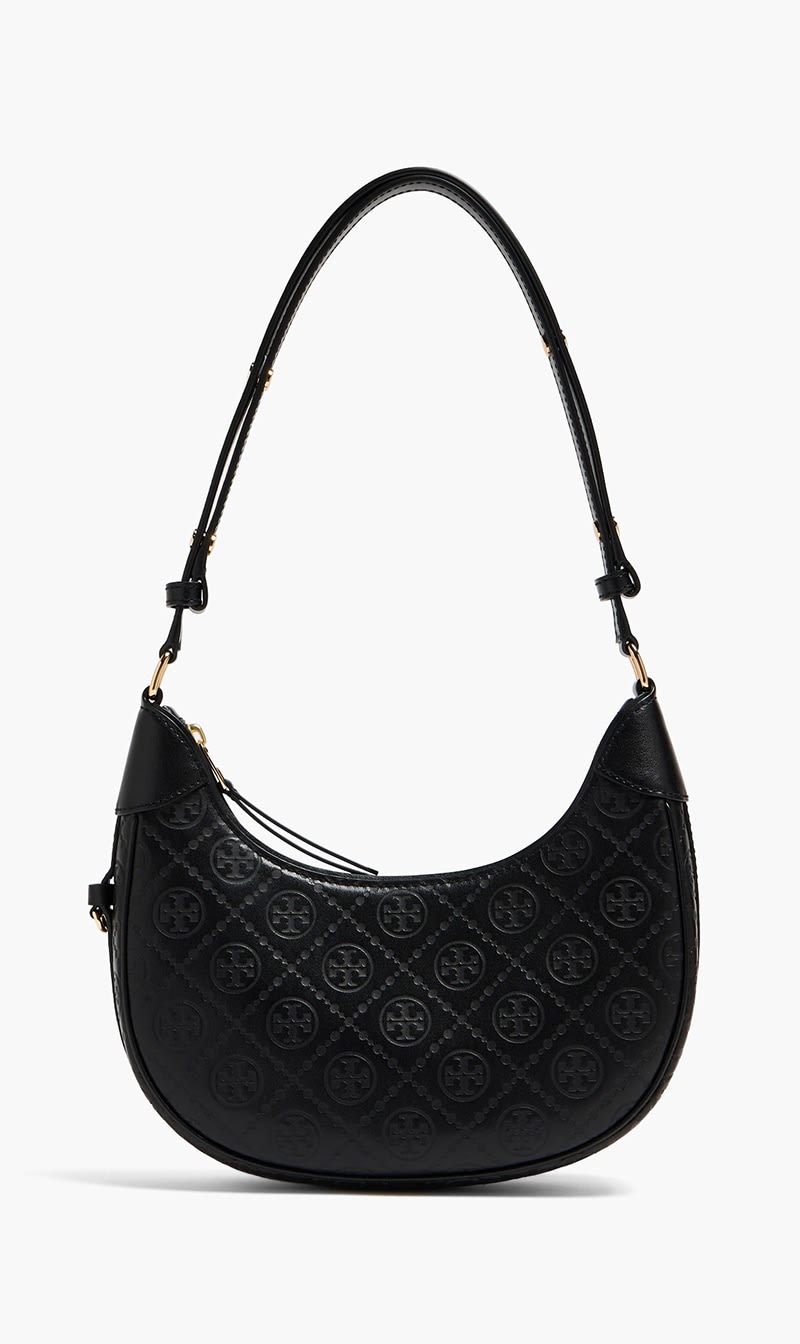 

Tory Burch Black T Monogram Leather Crescent Bag for Women | The Deal Outlet