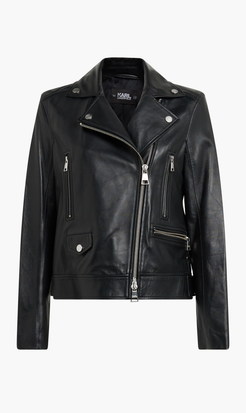 

Karl Lagerfeld Black Leather Biker Jacket for Women | The Deal Outlet