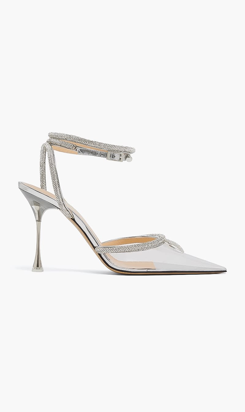 

Mach And Mach White Crystal Heart Embellished High Heels 100mm for Women | The Deal Outlet