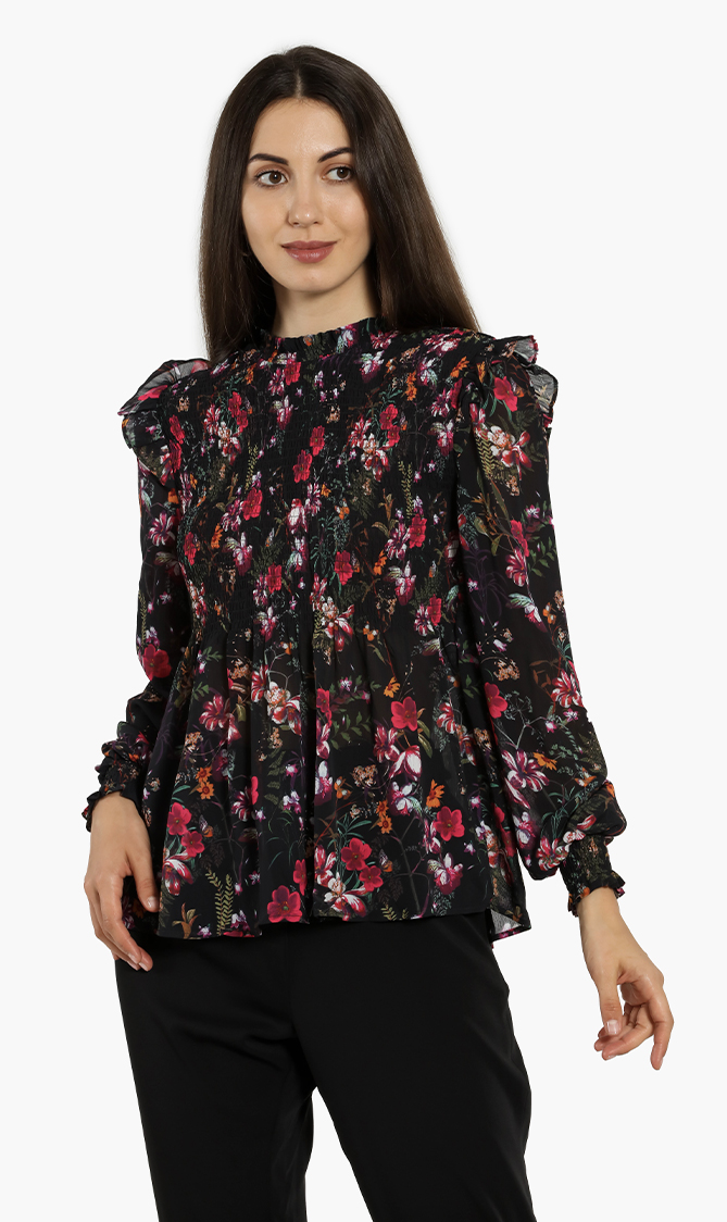 

Ted Baker Enyya Fern Forest High-neck Smocked Top