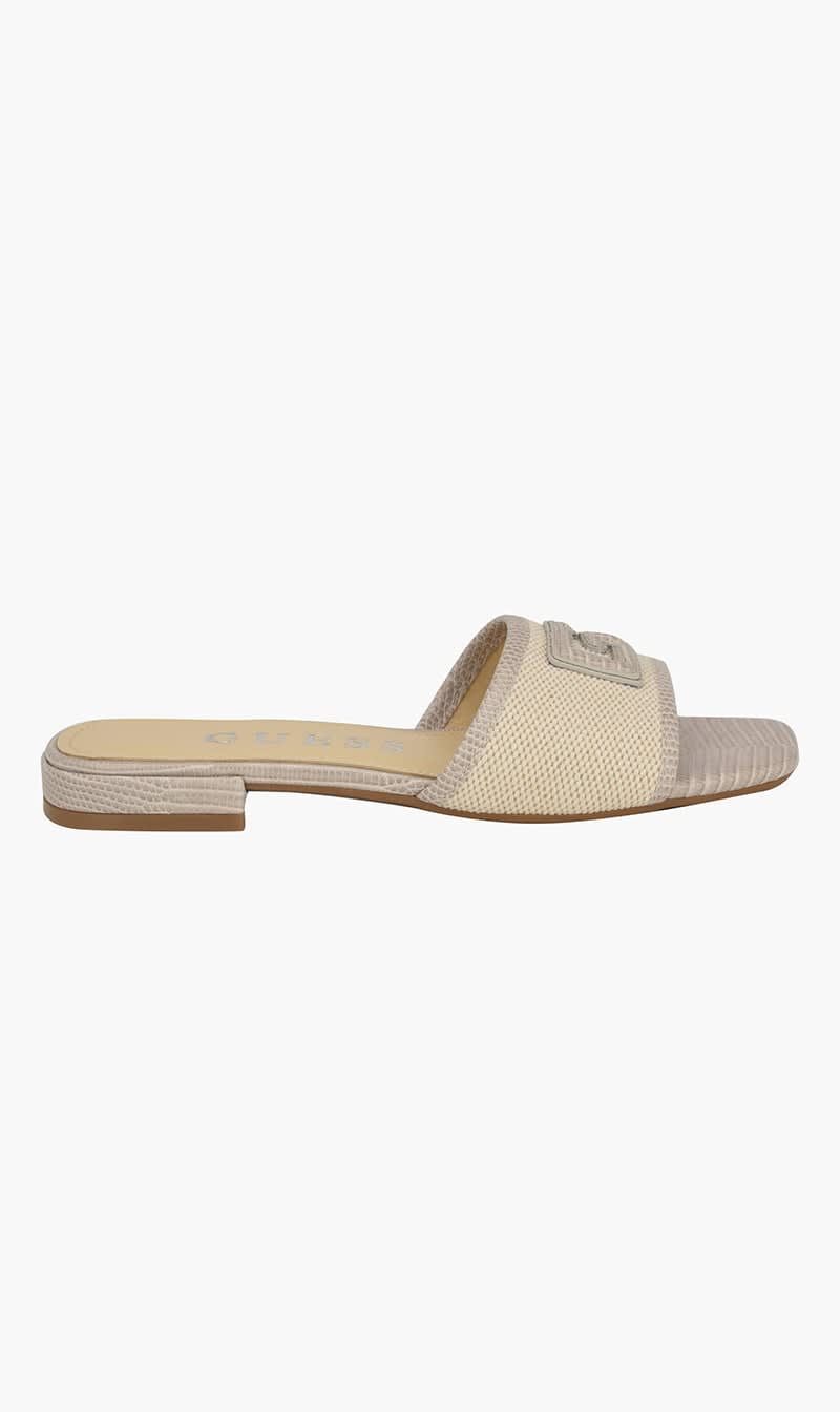 

Guess Beige Tampa Natural Flat Sandals for Women | The Deal Outlet