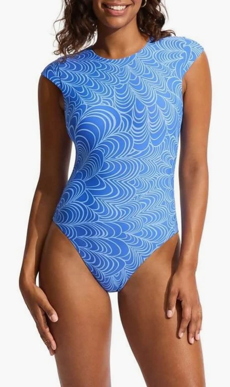 Seafolly Blue Seychelles Zip Back One Piece for Women