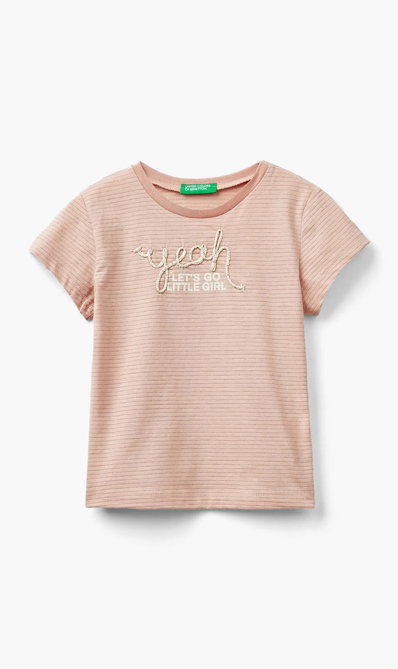 

United Colors Of Benetton Pink T-shirt With Cord Embroidery for Girls