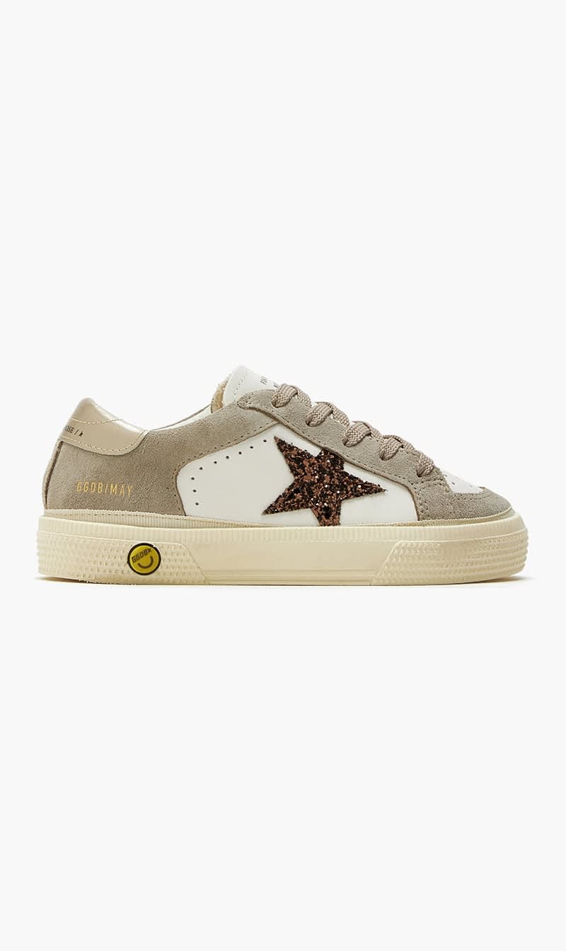 Grey May Leather Upper Vamp And Tongue Suede Quarter And Toe Glitter Star Laminated Heel for Girls