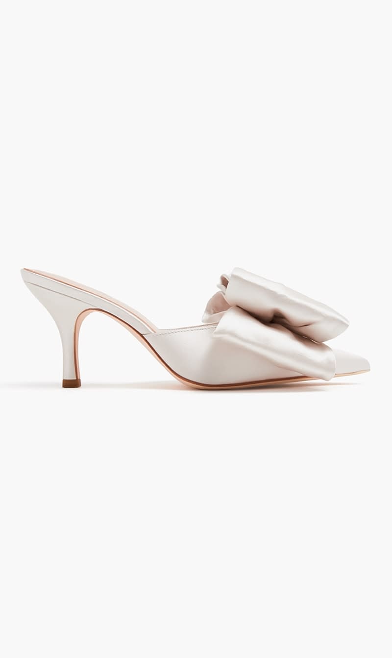 

Loeffler Randall Beige Satin Bow Mule for Women | The Deal Outlet
