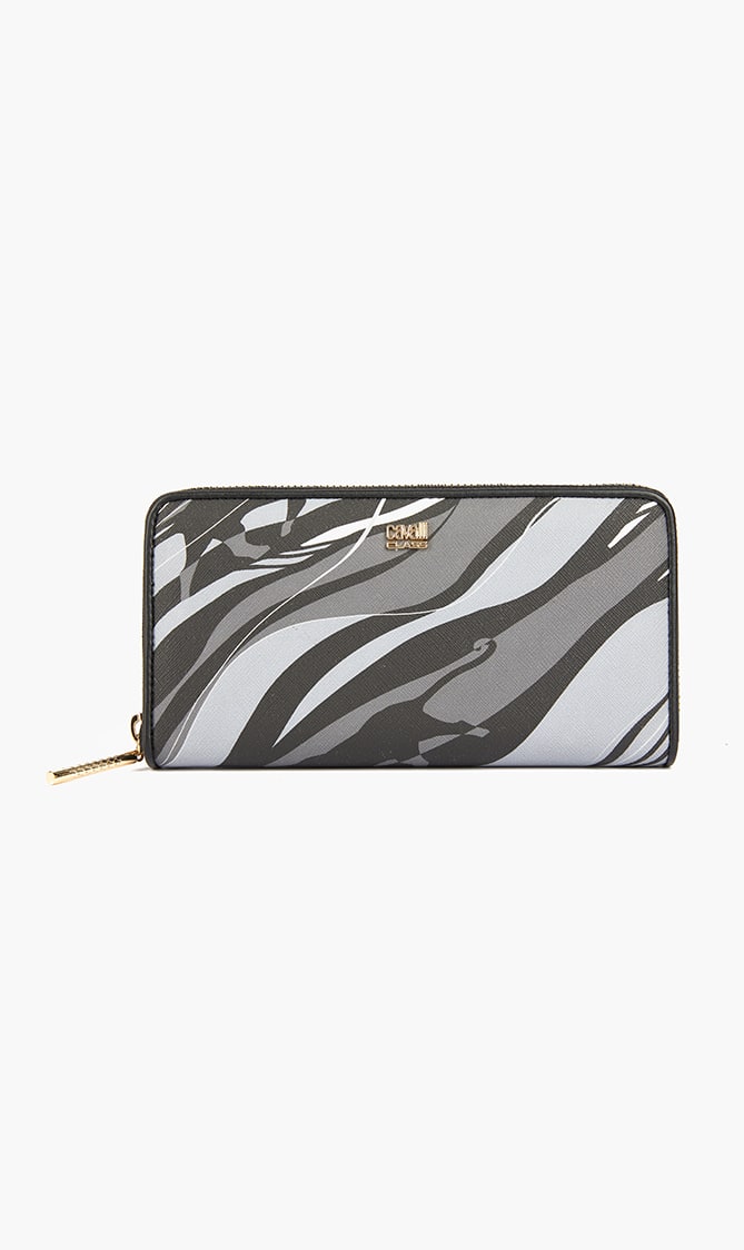 

Cavalli Class Panther Leather Zip-around Wallet
