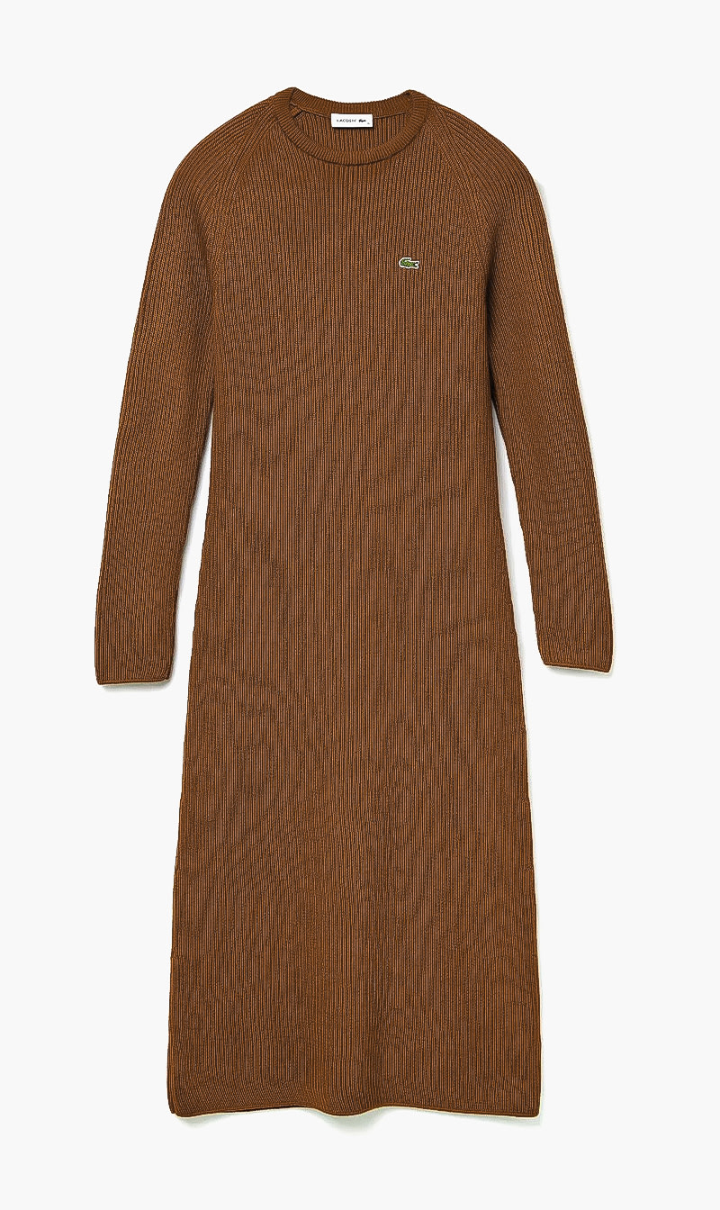 

Lacoste Brown Ribbed Wool Blend Sweater Dress for Women | The Deal Outlet