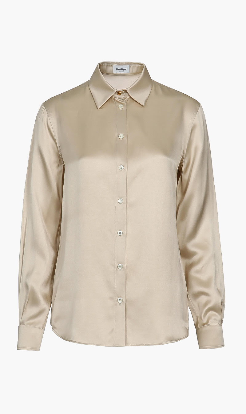 

Silk Double Satin Long Sleeves Shirt, Beige