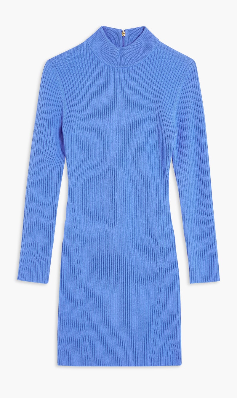 

Michael Kors Blue Ribbed Merino Wool Blend Dress for Women | The Deal Outlet
