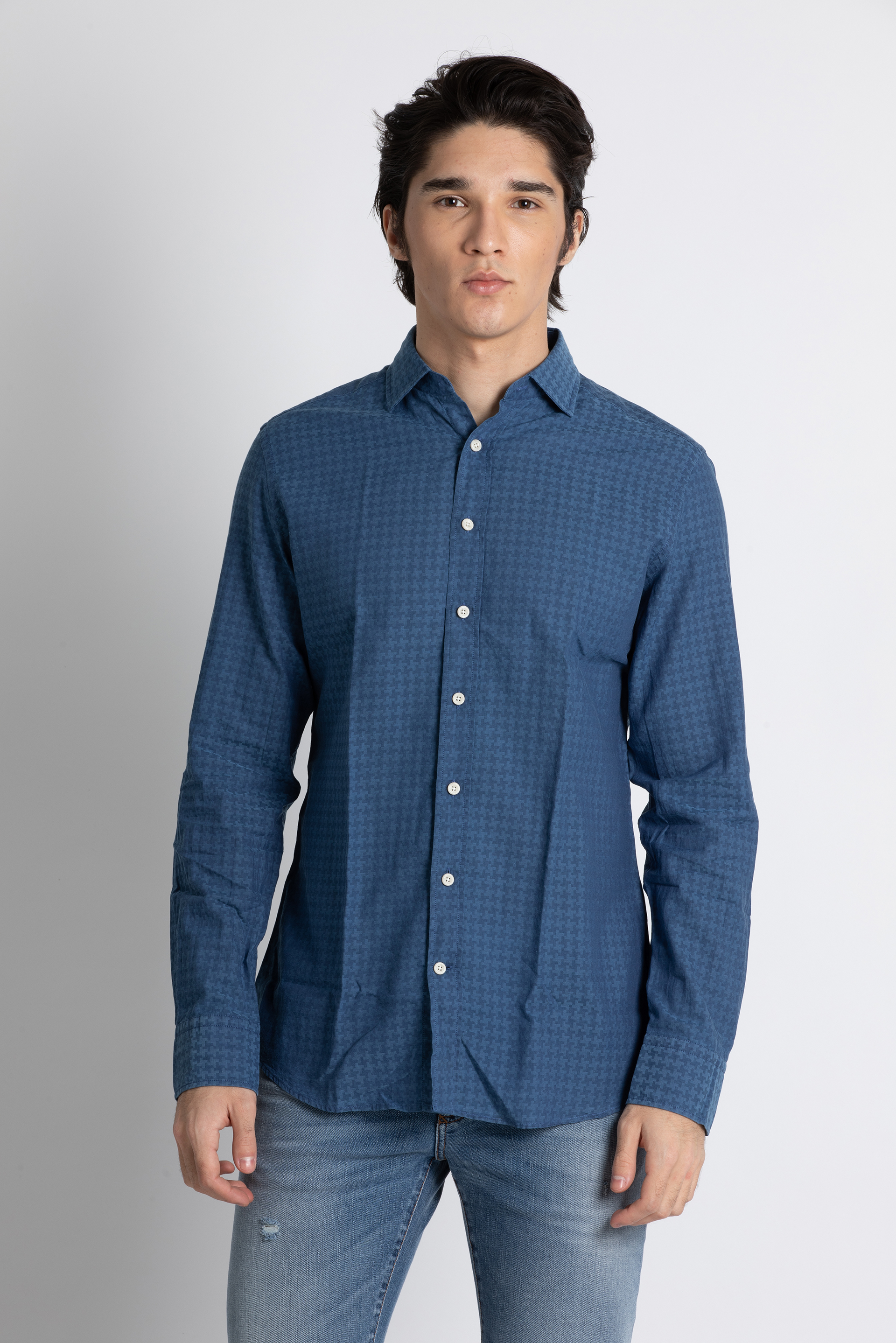 

Hackett London Denim Houndstooth Long Sleeve Shirt