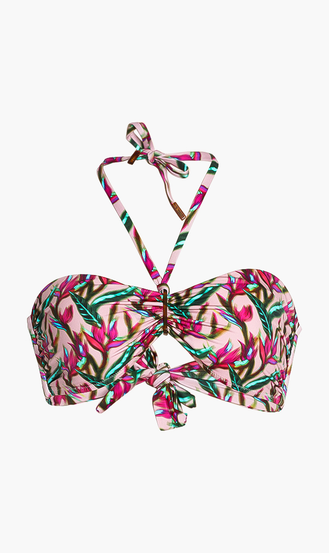 Feery Printed Bandeau Bikini Top, Orange