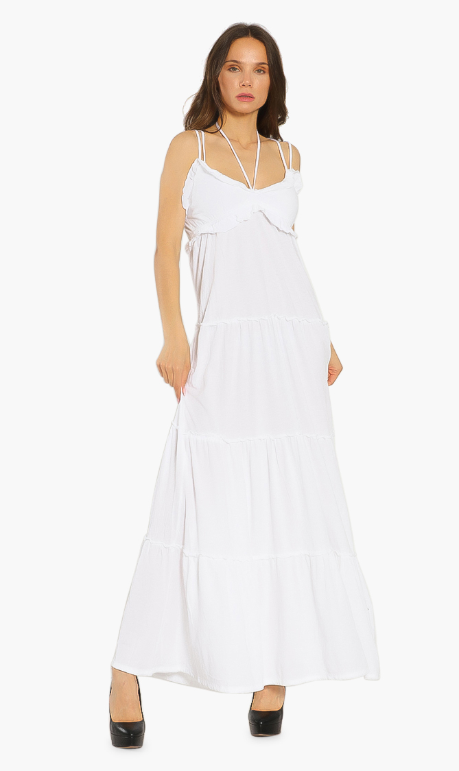

Long Frill Dress, White
