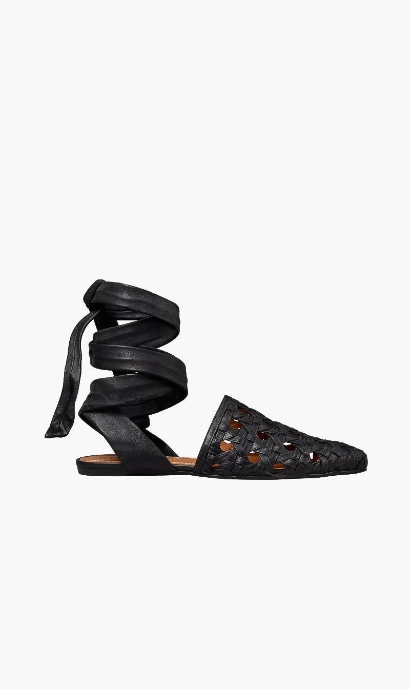 

Tory Burch Black Basketweave Wrap Flats for Women | The Deal Outlet