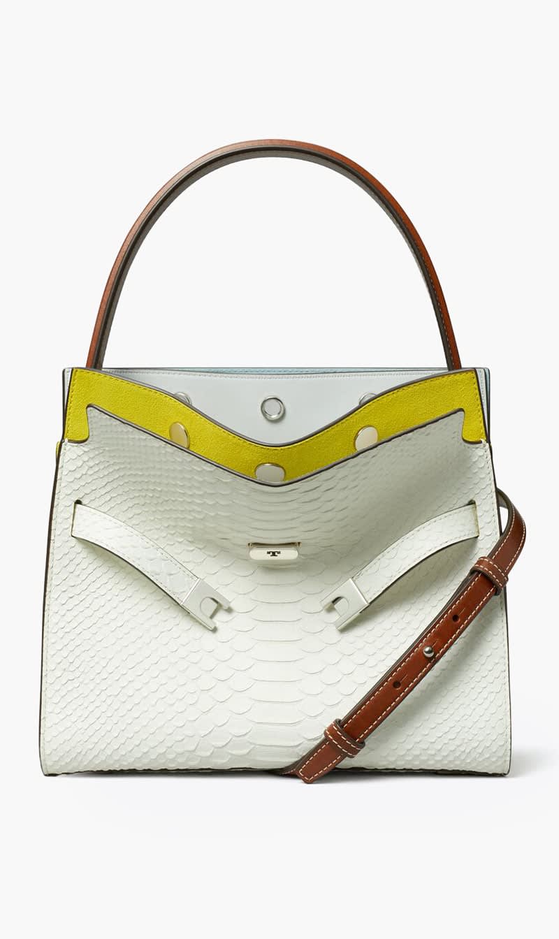 

Tory Burch White Small Lee Radziwill Snake Embossed Double Bag for Women | The Deal Outlet