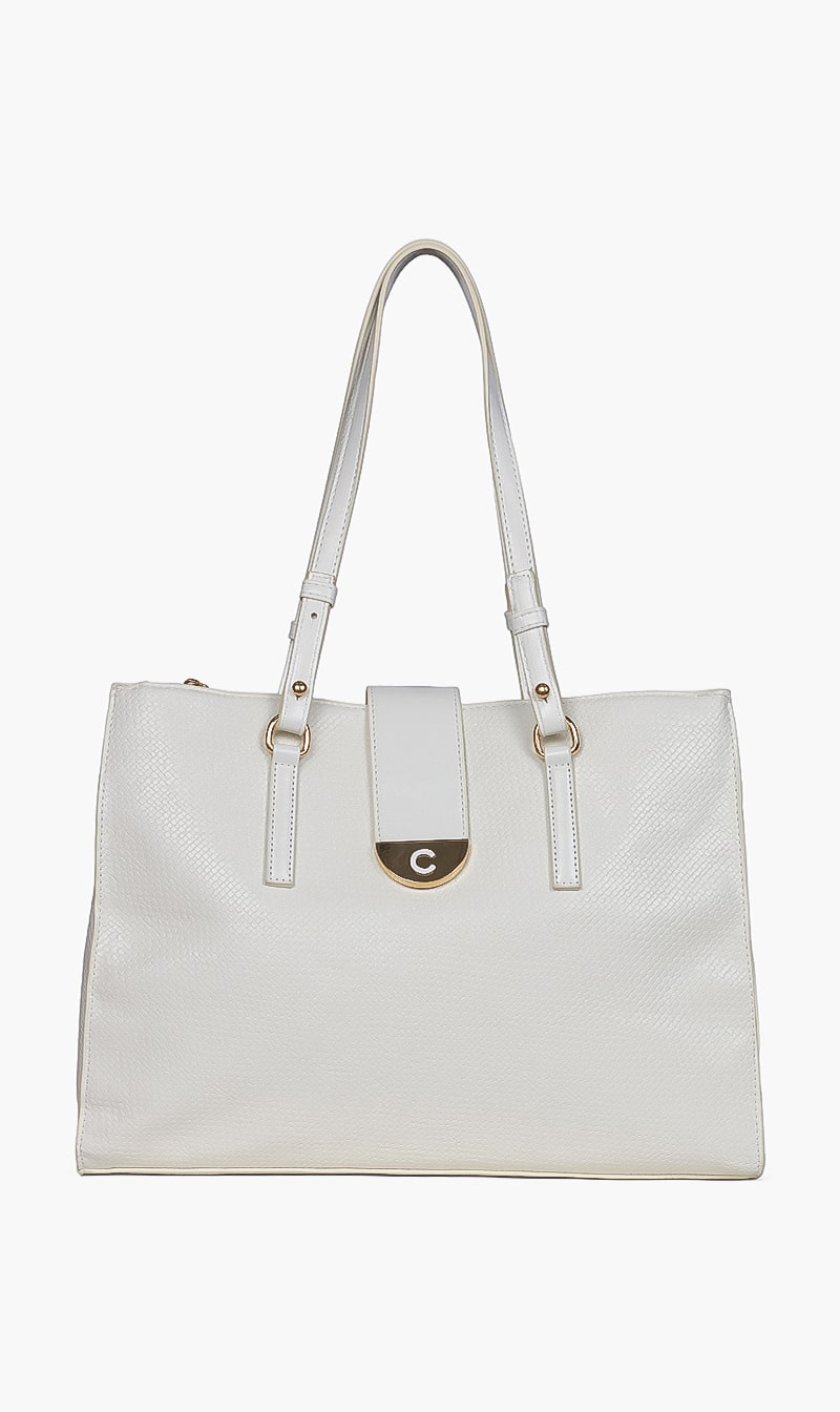 

Solid Leather Tote Bag, White