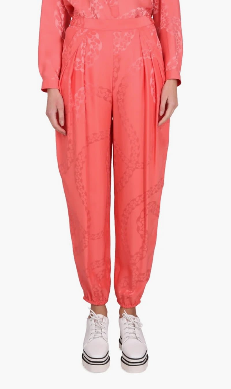 

Stella Mc Cartney Pink Falabella Chain Silk Jacquard Trousers for Women | The Deal Outlet