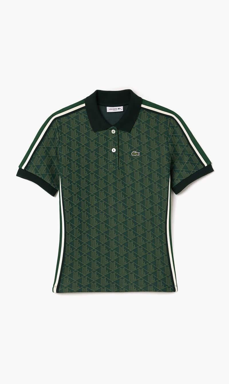 Green Lacoste Blue Slim Fit Monogram Jacquard Polo Shirt for Women