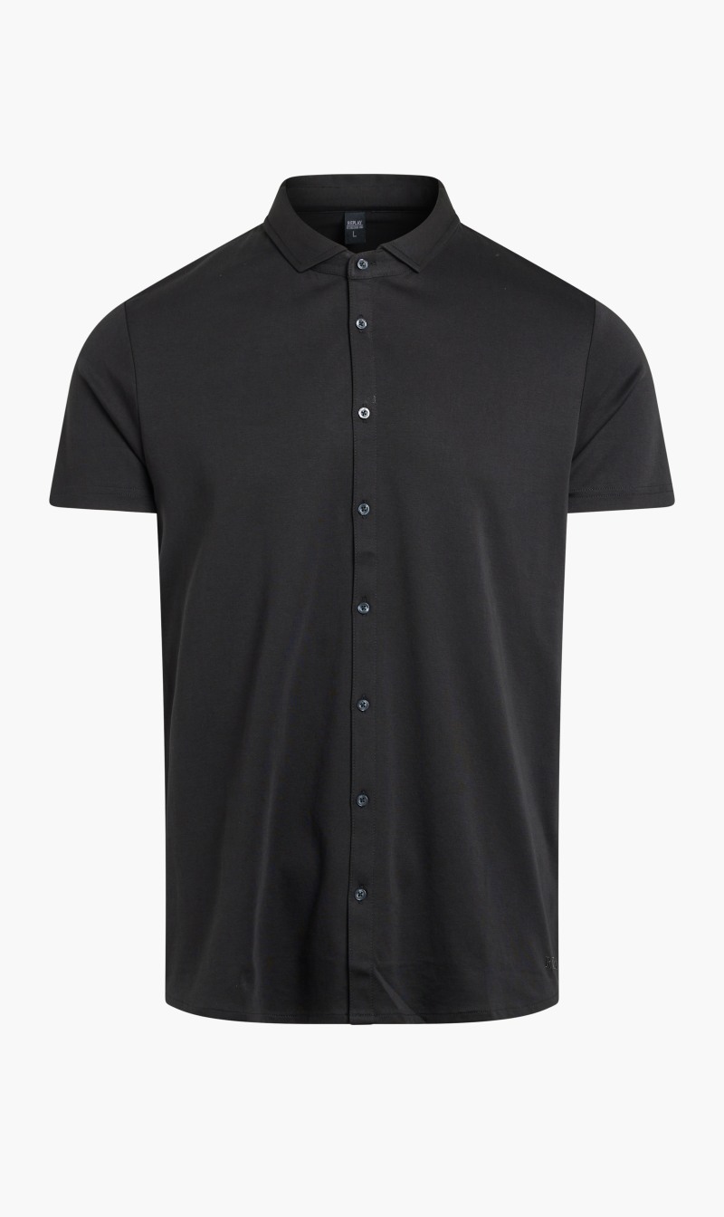 

Mens Liquid Ctn Ss Buttoned Shirt 10266811 Blk, Black