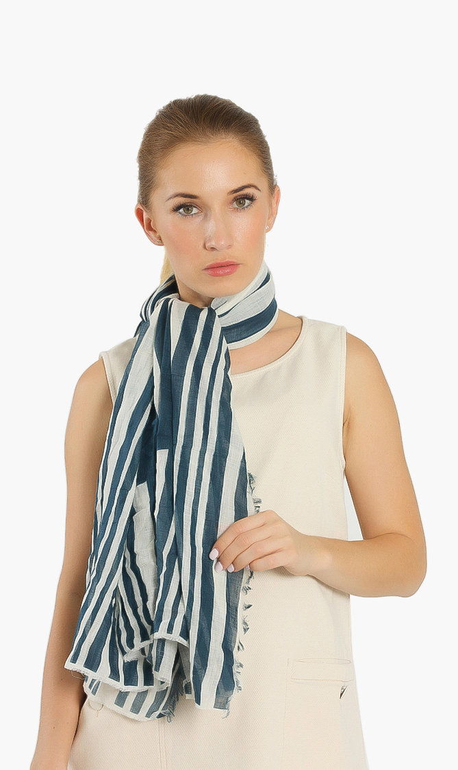 

Striped Cotton Scarf, Blue