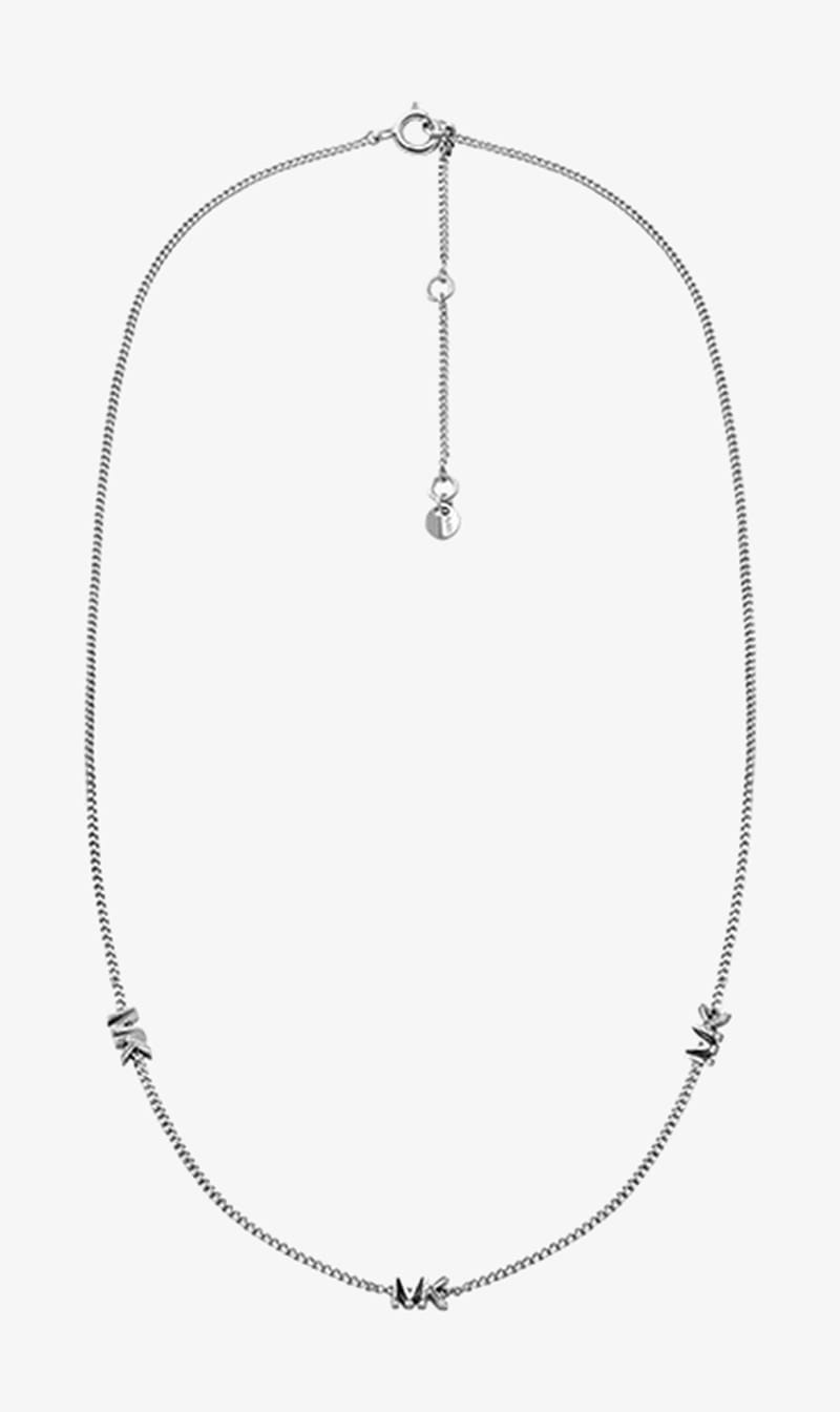 Michael Kors Silver Precious Metal Logo Necklace for Women
