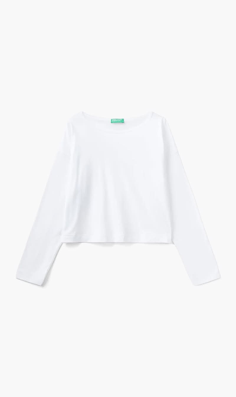 White United Colors Of Benetton Blue Long Staple Cotton T-shirt for Women