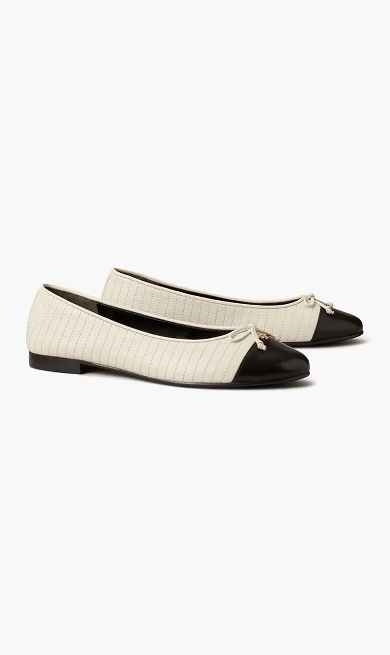

Tory Burch White Cap-toe Quilted Ballet for Women | The Deal Outlet