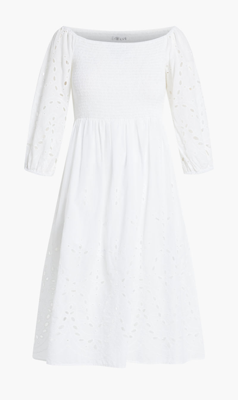 

Guess White Off Shoulder Midi Dress for Women | The Deal Outlet