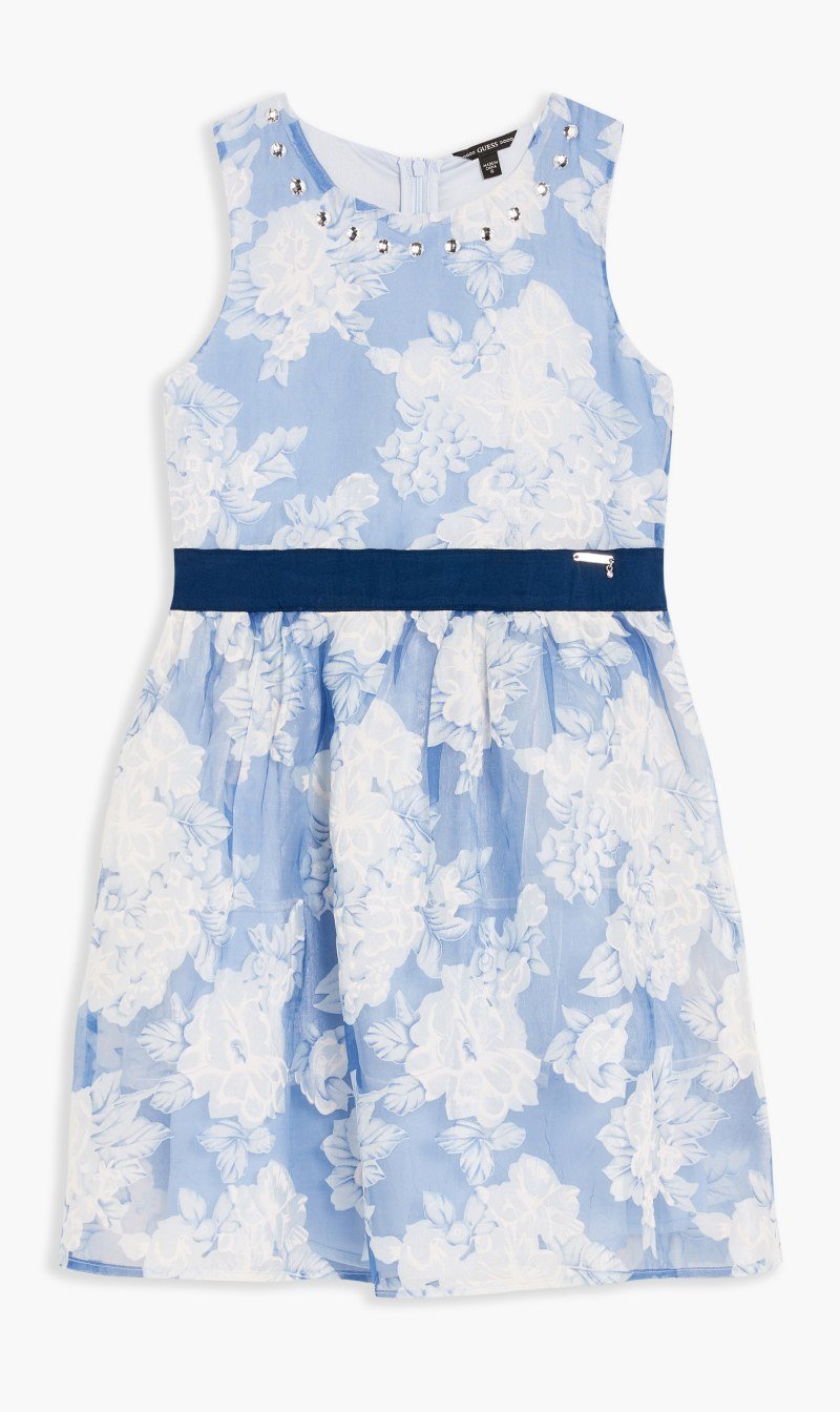 

Guess Blue Creponne Dress Jacquard Organdy for Girls | The Deal Outlet
